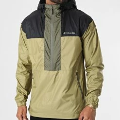 Meilleure vente 😉 Coupe-vent Capuche Flash Challenger Vert Kaki Noir de Columbia 🎁